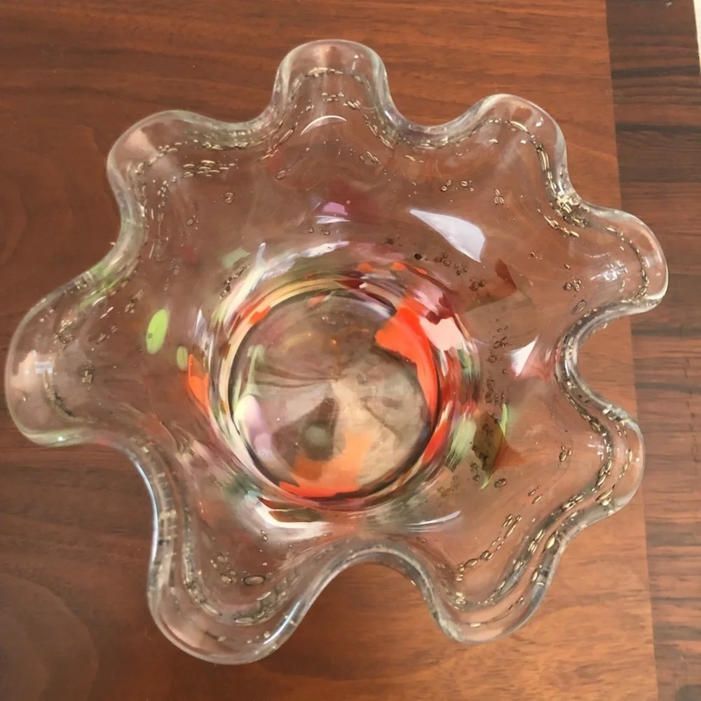 Stunning Vintage Art Glass Vase Candle Holder Gold